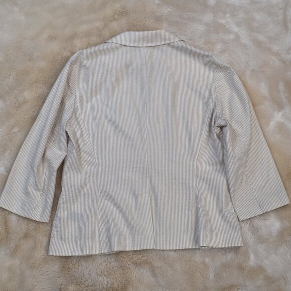 City UNLTD Beige White Pinstripe Cotton Blazer Size 14 Large - Picture 4 of 13